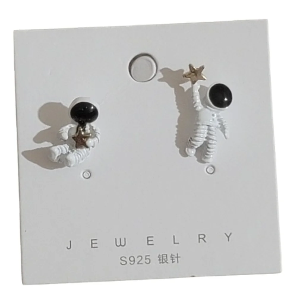 Whimsical Spaceman & Star Asymmetrical Stud Earrings Cosmic Charm Stud Earrings